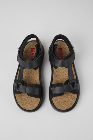 Overhead view of Pelotas Flota Black leather and textile sandals for men