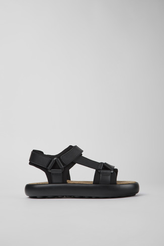 K100902-001 - Pelotas Flota - Black leather and textile sandals for men