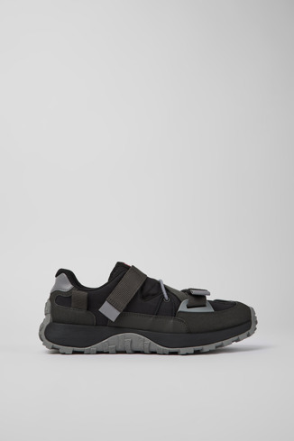 Side view of Drift Trail Black and gray textile and nubuck sneakers for men
