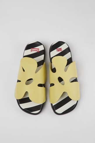Overhead view of Twins Yellow leather sandals for men