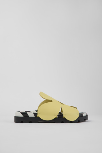 Side view of Twins Yellow leather sandals for men