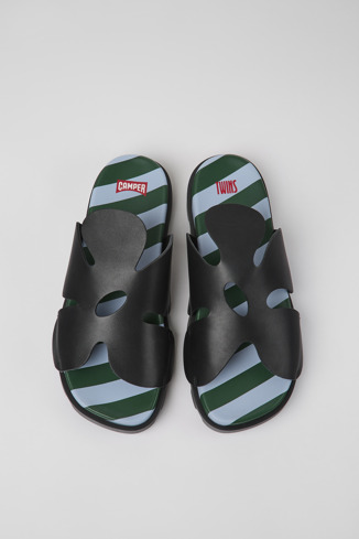 K100919-002 - Twins - Black leather sandals for men