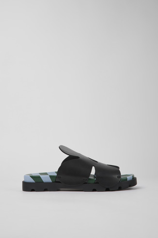 Side view of Twins Black leather sandals for men