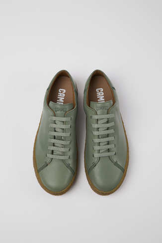 Overhead view of Peu Terreno Green leather shoes for men
