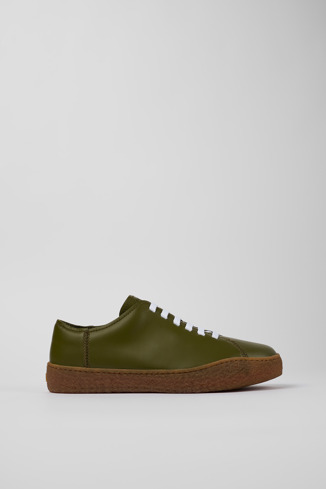 Side view of Peu Terreno Green Leather Sneaker for Men