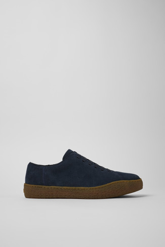 Side view of Peu Terreno Blue nubuck shoes for men