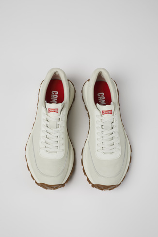 Overhead view of Drift Trail VIBRAM White non-dyed leather sneakers for men