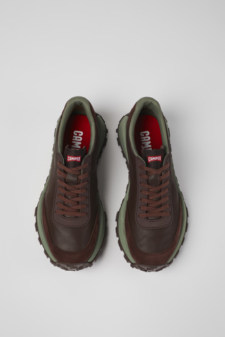 Overhead view of Drift Trail VIBRAM Burgundy leather and nubuck sneakers for men