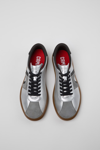 Overhead view of Pelotas Soller Silver-black Leather and Nubuck Sneakers for Men.