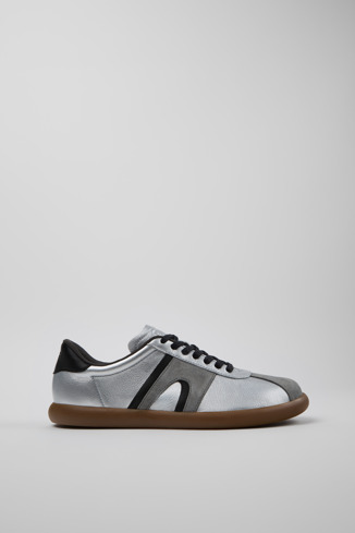 Side view of Pelotas Soller Silver-black Leather and Nubuck Sneakers for Men.