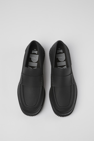 Overhead view of Pix Black Leather Moccasin for Men