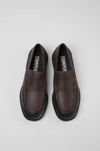 Overhead view of Pix Brown-black Leather Moccasin for Men