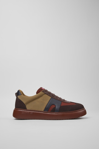 Side view of Runner K21 Brown textile and nubuck sneakers for men