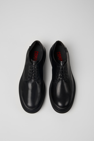 Overhead view of Norman Black leather shoes for men