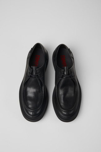 Overhead view of Norman Black leather shoes for men