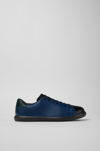 Side view of Twins Black and blue leather sneaker for men