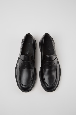 Overhead view of Dean Black Leather Moccasins for Men.