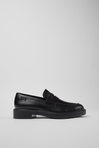 Side view of Dean Black Leather Moccasins for Men.