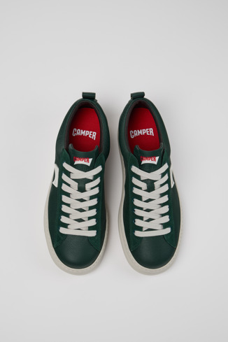 Overhead view of Runner Green Leather and Nubuck Sneakers for Men.