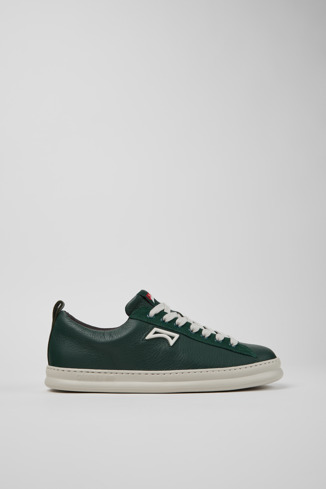 Side view of Runner Green Leather and Nubuck Sneakers for Men.