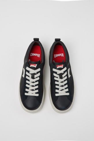 Overhead view of Runner Black Leather and Nubuck Sneakers for Men.