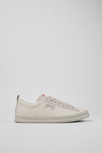 Side view of Runner White Leather and Nubuck Sneakers for Men.
