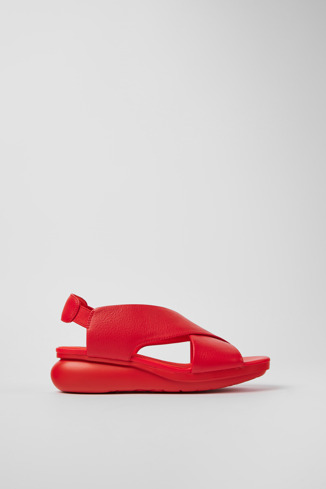 Side view of Balloon Red leather sandals for women
