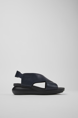 Side view of Balloon Blue Leather Cross-strap Sandal for Women