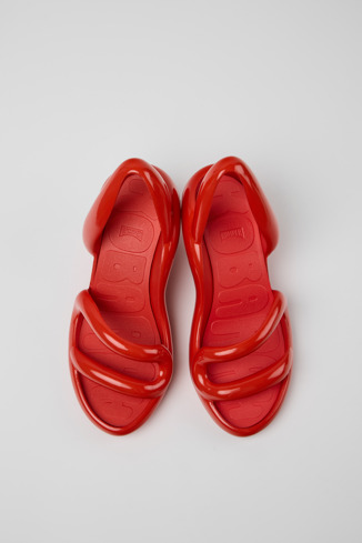 Overhead view of Kobarah Red Textile Sandals for Women.