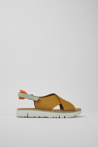 Side view of Oruga Brown and green sandals for women