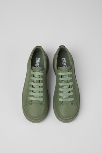 Overhead view of Runner Up Green leather sneakers for women