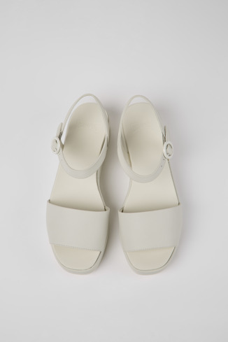 Overhead view of Misia White leather sandals for women