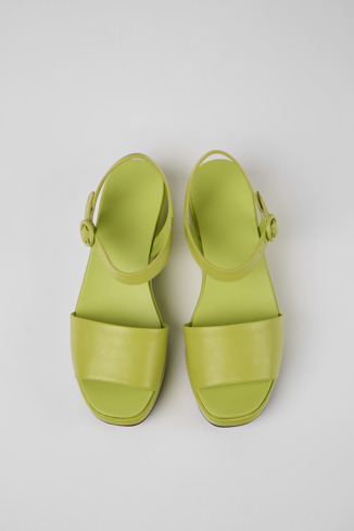 Overhead view of Misia Green leather sandals for women