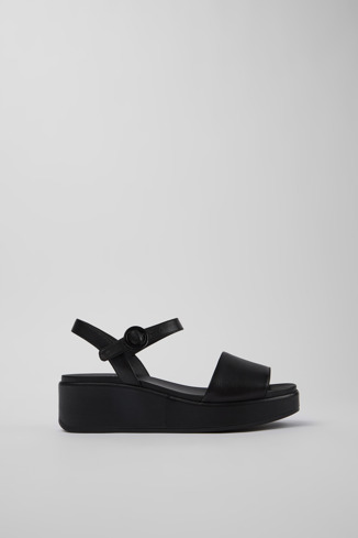 Side view of Misia Black Leather 2-Strap Sandal for Women
