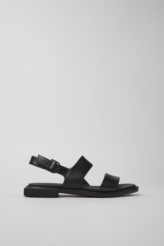 Side view of Edy Black leather sandals for women