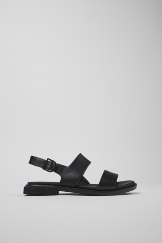 Side view of Edy Black Leather Sandal for Women