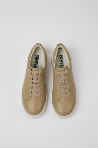 Overhead view of Runner Up Beige leather sneakers for women