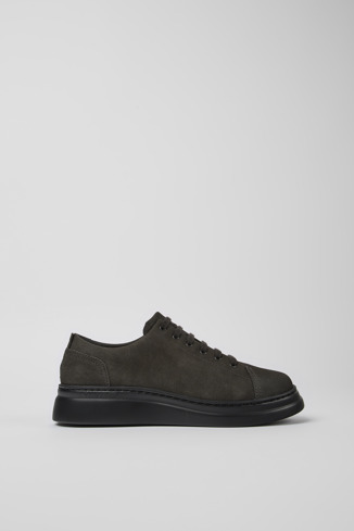 Side view of Runner Up Gray nubuck sneakers for women
