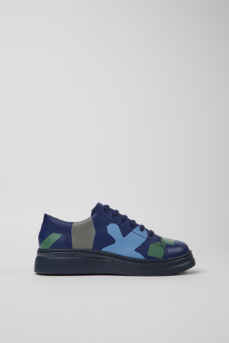 Side view of Twins Blue and green printed leather sneakers for women