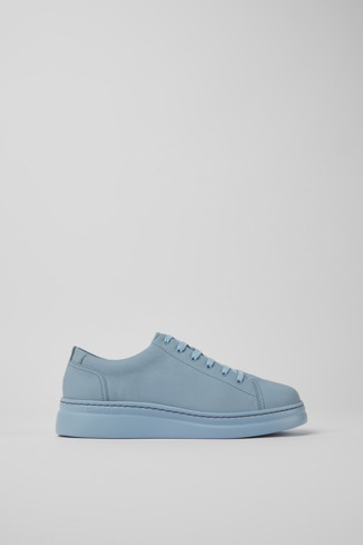 Side view of Runner Up Blue leather sneakers for women