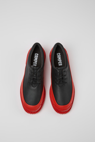 Pix Zapatos de piel negros y rojos con cordones para mujer