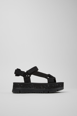 Side view of Oruga Up Black recycled PET sandals for women