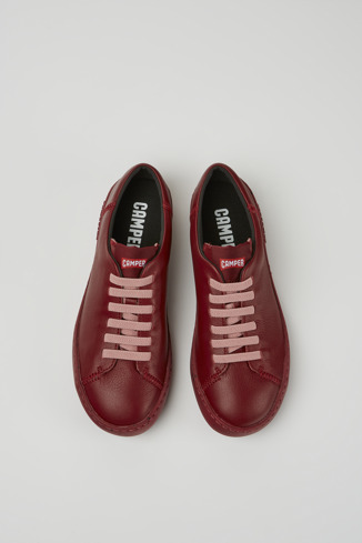 Overhead view of Peu Touring Burgundy leather sneakers for women