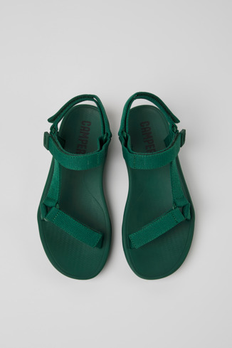 Overhead view of Match Green textile sandals for women