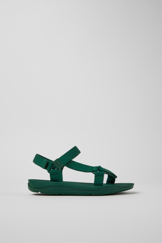 Side view of Match Green textile sandals for women