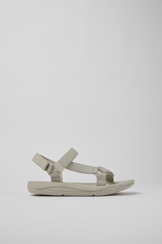 Side view of Match Gray textile sandals for women