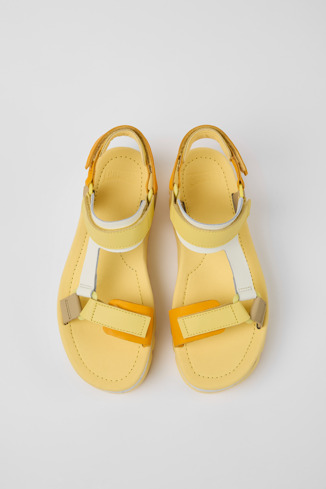 Overhead view of Oruga Up Multicolored leather sandals for women