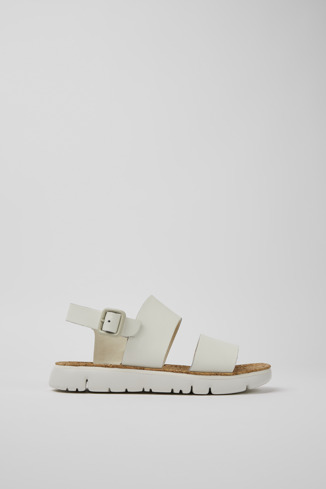 Side view of Oruga White leather sandals for women