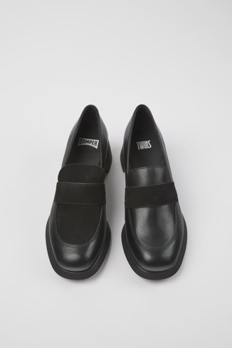 Overhead view of Twins Black leather moccasins for women
