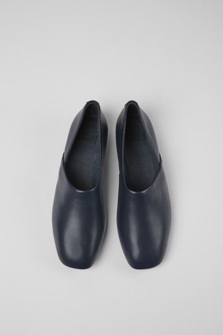 Overhead view of Casi Myra Blue leather ballerinas for women